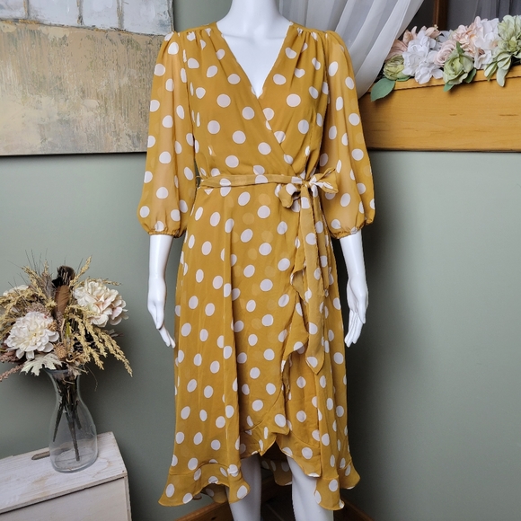 Yellow Polka Dot Wrap Dress 